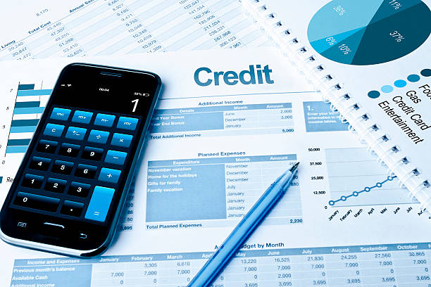 Credit plan with calculator and pie charts.